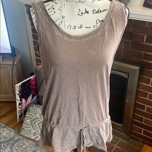 Taupe Peplum Tank Top with Scoop Neck